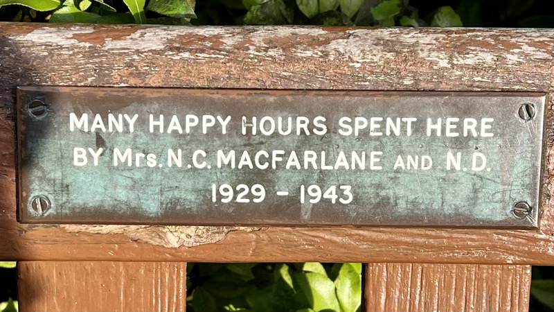 Mrs Macfarlene bench memorial